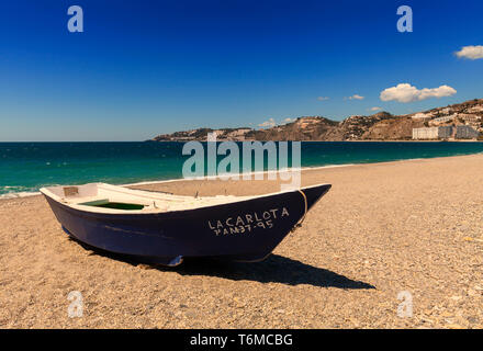 La plage à l'ouest d'Almuñécar punte de la Mona, Costa Tropicana, Province de Grenade, Espagne Banque D'Images