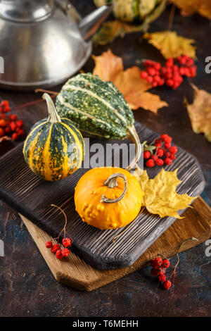 Les citrouilles et les feuilles d'automne Banque D'Images