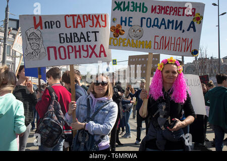 Moscou, Russie - Mai 1, 2019 : la Russie célèbre l'absurde et illogique à Monstration annuel Banque D'Images