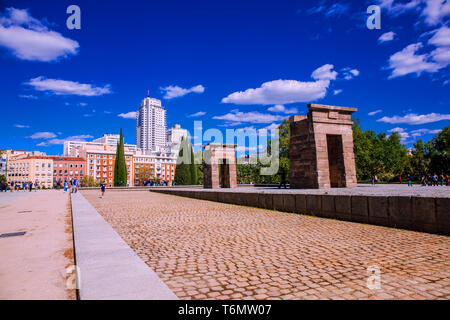 Temple de Debod. Temple égyptien offert par Egipt en Espagne en 1968. Madrid, Espagne. Photo prise - 26 avril 2019. Banque D'Images