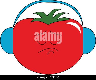 Un dessin animé avec un casque bleu tomate qui semble être triste vector dessin en couleur ou de l'illustration Illustration de Vecteur