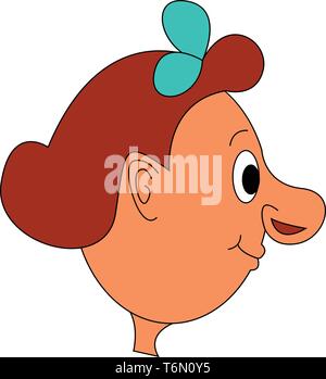 Une fille avec un gros nez et un arc bleu sur ses cheveux couleur de dessin ou d'illustration vectorielle Illustration de Vecteur