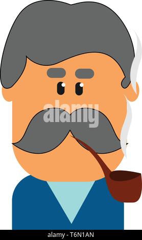 Clip d'un vieil homme dans un costume bleu a une longue et dense de la moustache et avec un cigare, pipe à la bouche il est fumeur de cigarettes le tabac vector Illustration de Vecteur