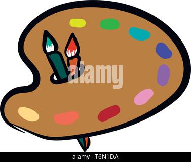Design dessin animé d'une palette en occupant différents paints est de la forme de coeur et deux pinceaux inséré à l'orifice trouvés en son centre à l'application couleurs dessiner Illustration de Vecteur