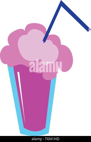 Une tasse de jus rose mousse de couleur rose dans une partie en plastique jetables la cuvette avec un vecteur de paille bleu dessin en couleur ou de l'illustration Illustration de Vecteur