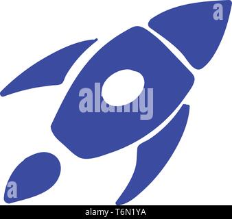 D'un clipart de couleur bleu rocket un projectile cylindrique propulsé à une grande hauteur ou de la distance sur un fond blanc vector dessin en couleur ou Illustration de Vecteur