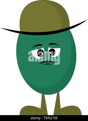 Un homme Emoji monstre vert avec une moustache noire et portant un chapeau exprimer la tristesse alors que l'article dessin couleur ou de l'illustration vectorielle Illustration de Vecteur