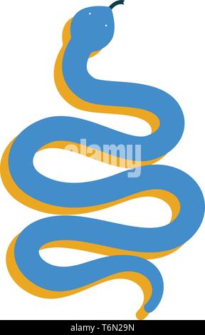 D'un clipart de couleur bleu serpent glissant avec contour jaune a deux petits yeux et un timon court isolé sur fond blanc application couleurs d Illustration de Vecteur