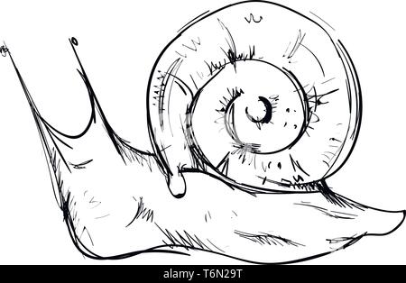 Esquisse d'un dessin animé avec deux yeux d'escargot et d'une coquille spiralée rose foncé est l'exploration vector dessin en couleur ou de l'illustration Illustration de Vecteur