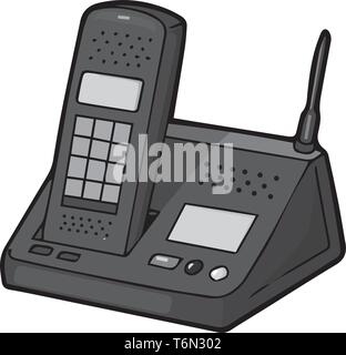 Un nouveau téléphone sans fil en couleur noir avec écran pour afficher les nombres vector dessin en couleur ou de l'illustration Illustration de Vecteur