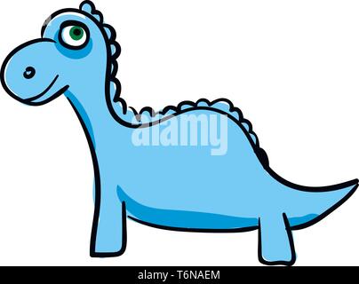 Un jeune dinosaure en bleu avec un visage heureux vector dessin en couleur ou de l'illustration Illustration de Vecteur