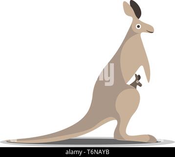 Un jeune kangourou avec une longue queue et un bébé dans sa poche vector dessin en couleur ou de l'illustration Illustration de Vecteur