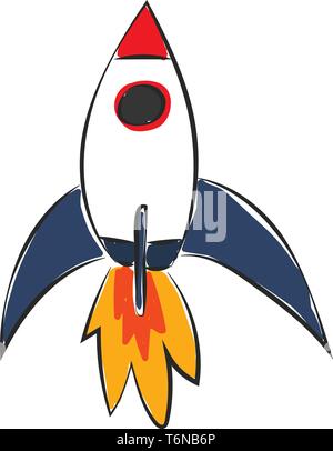 Une petite fusée avec nez rouge donnant des flammes rouge dessin couleur ou de l'illustration vectorielle Illustration de Vecteur