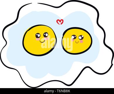 Amour de deux oeufs dans une omelette vector dessin en couleur ou de l'illustration Illustration de Vecteur