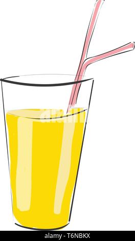 Un verre de jus d'orange frais avec deux pailles de couleur ou de dessin vectoriel illustration Illustration de Vecteur