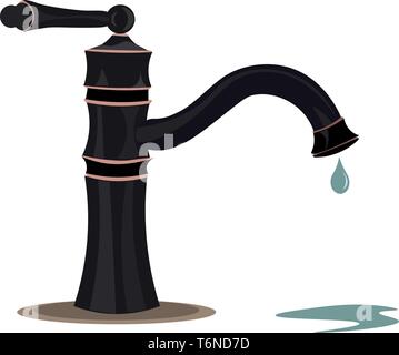 Un robinet élégant en noir avec de l'eau qui s'écoule de ce dessin en couleur ou de l'illustration vectorielle Illustration de Vecteur