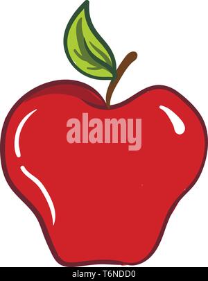 D'un clipart et doux de couleur rouge comestible fruits apple avec une petite tige brune une feuille de couleur verte et de quelques points d'exclamation de couleur blanche vector Illustration de Vecteur