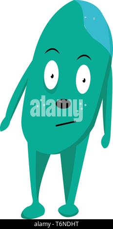 Cartoon blue monster avec un corps ovale et deux grands yeux deux jambes deux mains bouche et un nez semble malheureux vector dessin en couleur ou illustrat Illustration de Vecteur