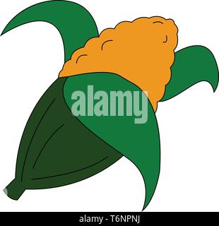Jolie petite caricature du maïs avec fruit jaune et vert (set isolées sur fond blanc vu de côté, de couleur ou de dessin vectoriel illustration Illustration de Vecteur