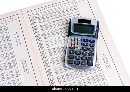 Table de logarithme néerlandais avec la calculatrice Banque D'Images