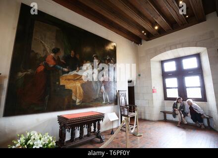 Paris, France. 1er mai 2019. Personnes visitent le château d'Amboise à Amboise, France, le 1 mai 2019. Jeudi marque le 500e anniversaire de la mort de maître de la Renaissance Léonard de Vinci. Le célèbre peintre, sculpteur, écrivain, inventeur, scientifique et mathématicien français a passé ses trois dernières années à Amboise en tant que client Roi de France François Ier : Crédit Gao Jing/Xinhua/Alamy Live News Banque D'Images