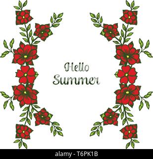 Vector illustration red floral frame pour l'écriture de l'été hello hand drawn Illustration de Vecteur