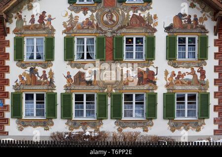 La peinture murale à Oberammergau, Bavaria, Germany, Europe Banque D'Images