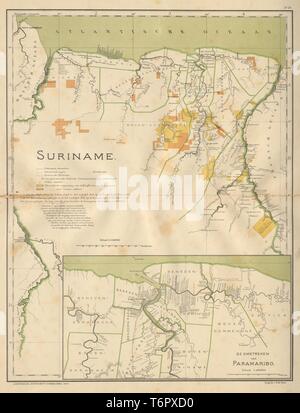PARAMARIBO SURINAME & plan. Guyane hollandaise. L'Amérique du Sud. Carte 1902 DORNSEIFFEN Banque D'Images