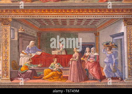 Naissance de la St Jean le Baptiste, Domenico Ghirlandaio, 1485-1490, de la Cappella Tornabuoni, chapelle Tornabuoni, Basilica di Santa Maria Novella, l'église de Banque D'Images