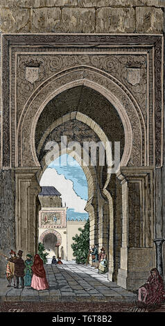 Cordoue, Andalousie, espagne. Mosquée. Porte du Pardon (Puerta del Perdon). Dessin de Letre. Gravure de la Sierra. Plus tard la couleur. Cronica General de España, Historia Ilustrada Descriptiva y de sus Provincias. Andalousie, 1867. Banque D'Images