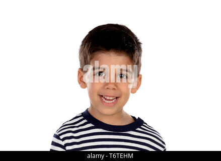 Belle enfant avec les yeux noirs isolé sur fond blanc Banque D'Images