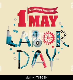Le 1er mai Fête du travail Affiche ou Bannière. Vector Illustration Illustration de Vecteur