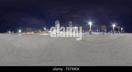 Vue panoramique à 360° de 360 avis de la ville de Barcelone la nuit. quartier du village olympique de Barcelone. La Catalogne, Espagne