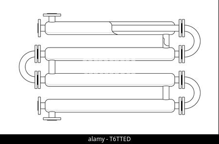 Couper le tuyau double échangeur de chaleur. Appareils pour le traitement de produits chimiques. Pipe-in-pipe, tube en structure tube échangeur de chaleur. Vecteur ligne Illustration de Vecteur