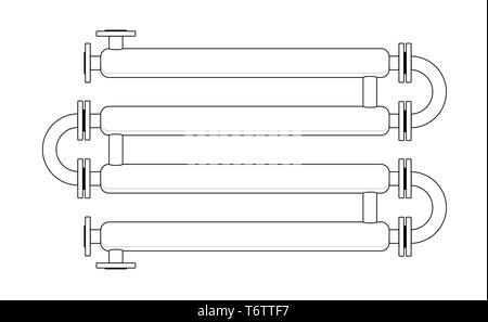 Tuyau double échangeur de chaleur. Appareils pour le traitement de produits chimiques. Pipe-in-pipe, tube en structure tube échangeur de chaleur. Vecteur ligne Illustration de Vecteur