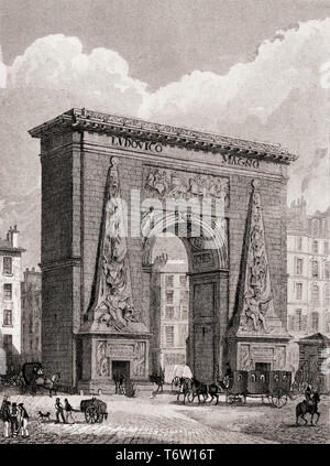 La Porte Saint-Denis, Paris, antique print, 1831 gravée en acier Banque D'Images