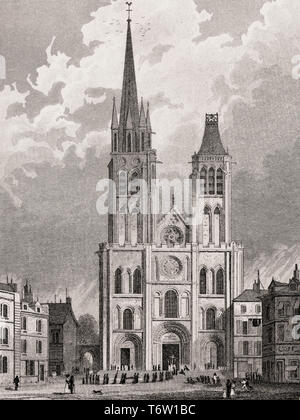 La basilique de Saint-Denis, Paris, antique print, 1831 gravée en acier Banque D'Images