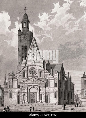 Église de St Etienne du Mont, Paris, antique print, 1831 gravée en acier Banque D'Images