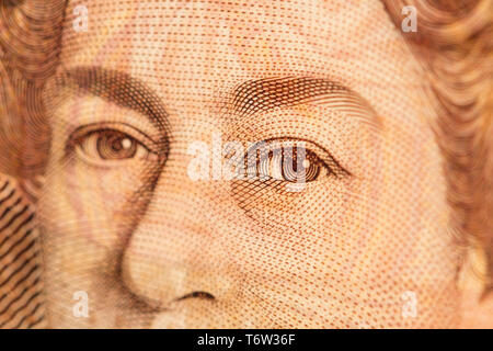 Close-up, macro photo de morceau de billet de 10 €. 10 livres sterling. Banque D'Images