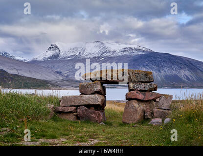 Ancienne Igaliku ruines scandinaves à Gardar, Sud du Groenland Banque D'Images