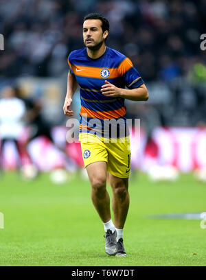 Pedro de Chelsea lors de la pré-match réchauffer avant de l'UEFA Europa League, demi-finale match aller d'abord au Frankfurt Stadion, Francfort. Banque D'Images