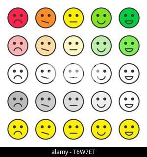 Définir l'échelle des visages de la rétroaction. L'examen de la qualité du service à la clientèle. Évaluations des émoticônes. Vecteur. Isolé sur fond blanc. Illustration de Vecteur