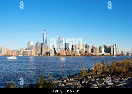 Vue de New York Waterway et World Financial Center du Liberty State Park à Jersey City, New Jersey Banque D'Images