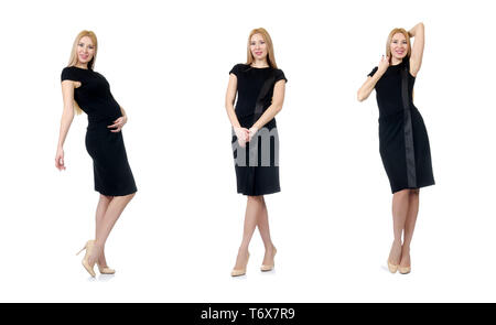 Jolie femme enceinte en robe noire isolated on white Banque D'Images