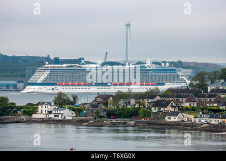 Ringaskiddy, Cork, Irlande. 06Th Mai, 2019. Bateau de croisière Celebrity réflexion effluves passé Whitepoint à Cobh en route pour le mouillage en eau profonde dans la région de Ringaskiddy, Co. Cork. Elle est la première arrivée de de six paquebots pour visiter Cork Harbour sur le week-end de l'apportant plus de 14 000 visiteurs de la région. Crédit : David Creedon/Alamy Live News Banque D'Images