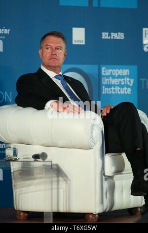 Le Palazzo Vecchio, le deuxième jour de l'état de l'Union européenne 2019 sur la photo, le président de la Roumanie Klaus Iohannis (Claudio Fusi/Fotogramma, Florence - 2019-05-03) p.s. la foto e' utilizzabile nel rispetto del contesto dans cui e' stata scattata, e senza intento del diffamatorio decoro delle persone rappresentate Banque D'Images