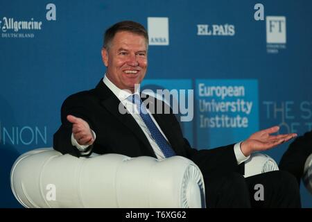 Le Palazzo Vecchio, le deuxième jour de l'état de l'Union européenne 2019 sur la photo, le président de la Roumanie Klaus Iohannis (Claudio Fusi/Fotogramma, Florence - 2019-05-03) p.s. la foto e' utilizzabile nel rispetto del contesto dans cui e' stata scattata, e senza intento del diffamatorio decoro delle persone rappresentate Banque D'Images