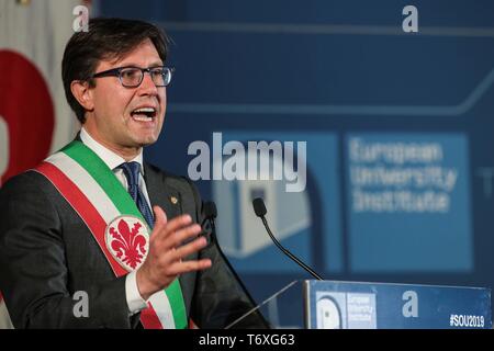 Le Palazzo Vecchio, le deuxième jour de l'état de l'Union européenne 2019 sur la photo, le maire de Florence Dario Nardella (Claudio Fusi/Fotogramma, Florence - 2019-05-03) p.s. la foto e' utilizzabile nel rispetto del contesto dans cui e' stata scattata, e senza intento del diffamatorio decoro delle persone rappresentate Banque D'Images