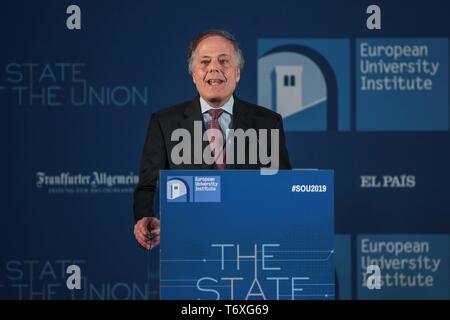 Le Palazzo Vecchio, le deuxième jour d'état de l'Union 2019 dans l'image, le ministre des Affaires étrangères Enzo Moavero Milanesi (Claudio Fusi/Fotogramma, Florence - 2019-05-03) p.s. la foto e' utilizzabile nel rispetto del contesto dans cui e' stata scattata, e senza intento del diffamatorio decoro delle persone rappresentate Banque D'Images