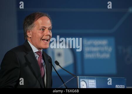 Le Palazzo Vecchio, le deuxième jour d'état de l'Union 2019 dans l'image, le ministre des Affaires étrangères Enzo Moavero Milanesi (Claudio Fusi/Fotogramma, Florence - 2019-05-03) p.s. la foto e' utilizzabile nel rispetto del contesto dans cui e' stata scattata, e senza intento del diffamatorio decoro delle persone rappresentate Banque D'Images